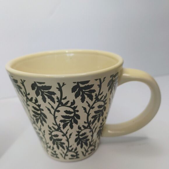 Vtg Roscher Ambiance Coffee Mugs Stoneware Green Cream Floral Leaves Cups - Picture 9 of 12